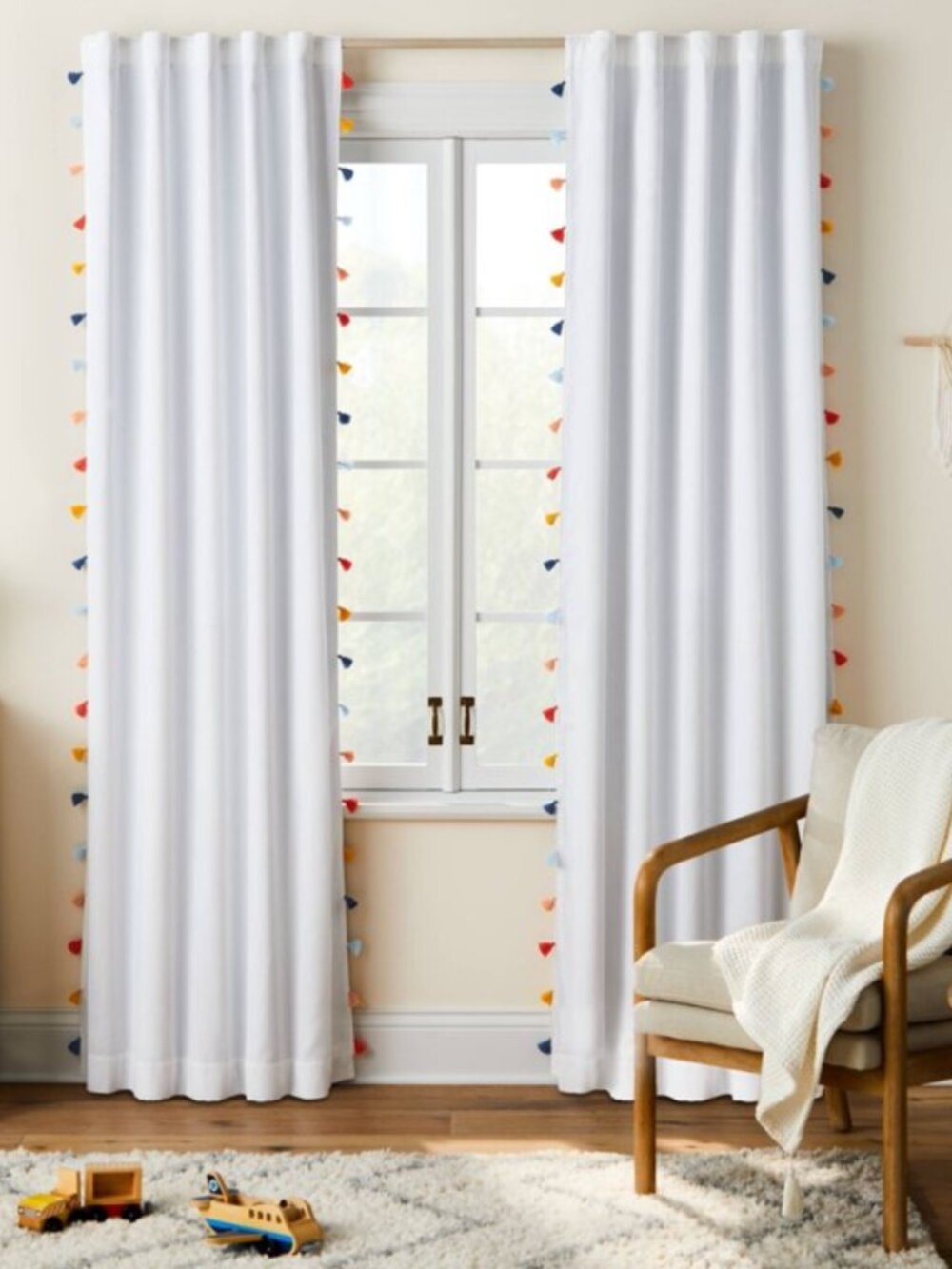 Pillowfort White Multicolor Tassel Blackout Curtain Panels Set of 4, 42"x84"